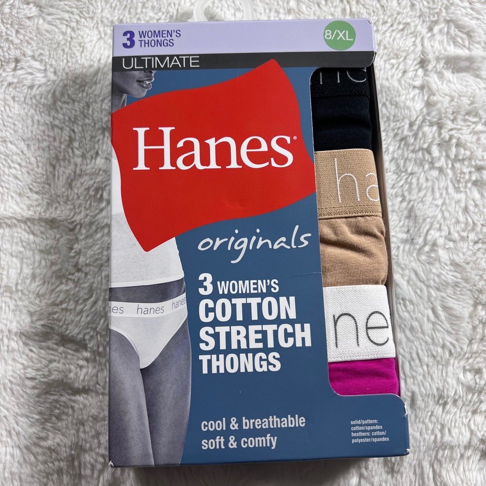 Hanes Originals Ultimate Womens Cotton Stretch Thongs 3 Pack Multi Color XL 8